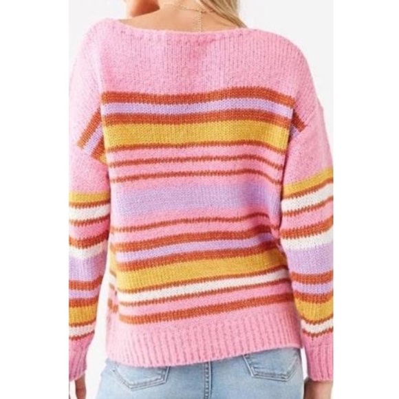 Forever 21 Sweater Top/ Jumper LSLV Pink/Multi stripes NWT small - Picture 4 of 13